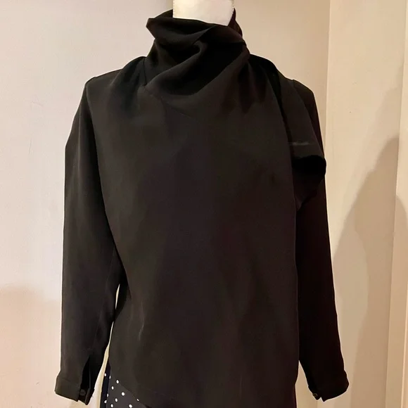 Morgane Le Fay Black Silk Asymmetrical Drape Front Jacket, size S - Picture 7 of 14